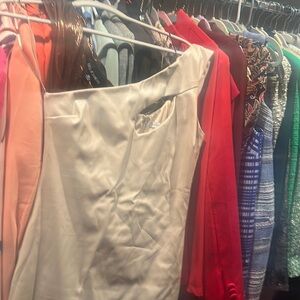 Leather one-shoulder cream dress